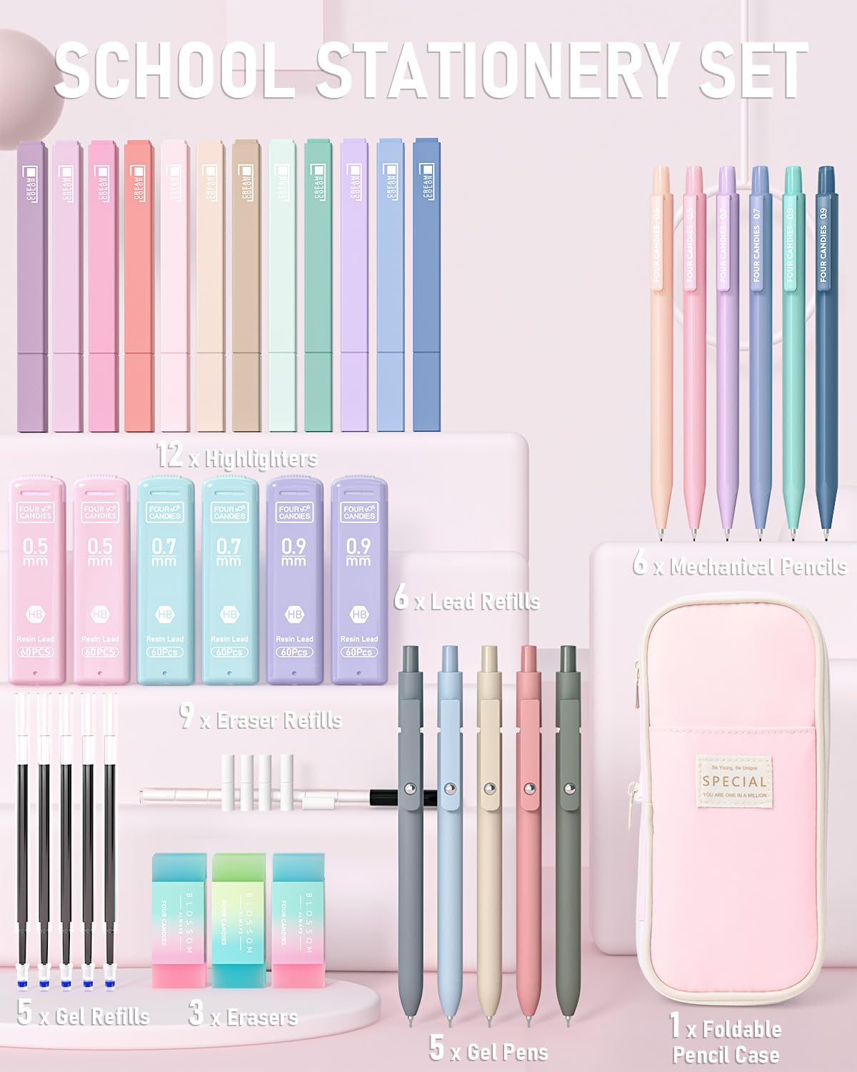Pastel Planner Supply Set with Pen Case
