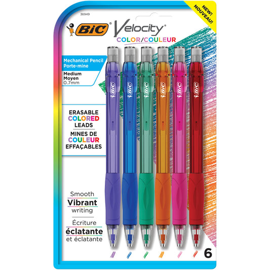 BIC Velocity Colored Lead Mechanical Pencils — 6 Pack, Assorted Colors
